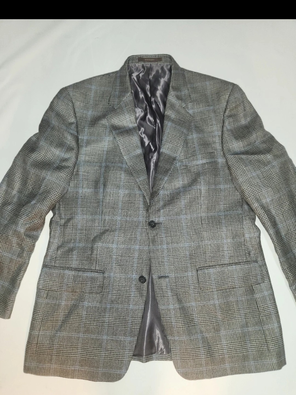 Tasso Elba Gray Silk Camel hair Plaid Sport Coat